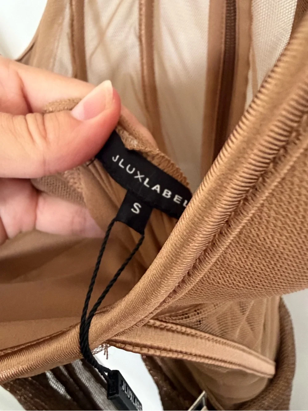 JLUXLABEL Tan Strappy Sheer Panel Dress - Picture 3 of 5
